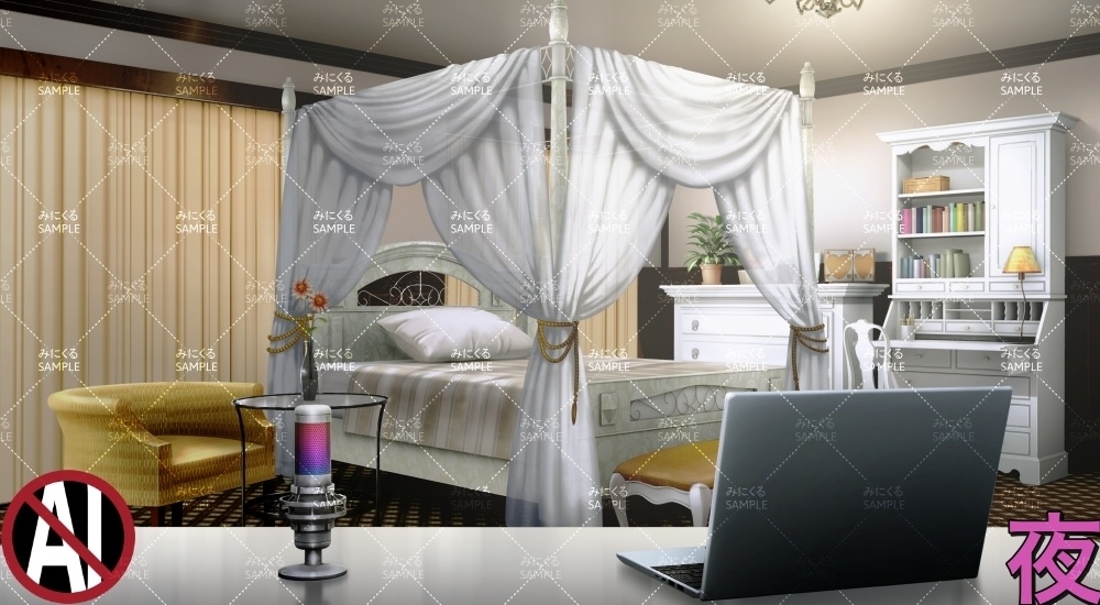 お嬢様の部屋②天蓋+小物 ( お部屋編 part01 - girly02-2_d_komono)【背景素材】