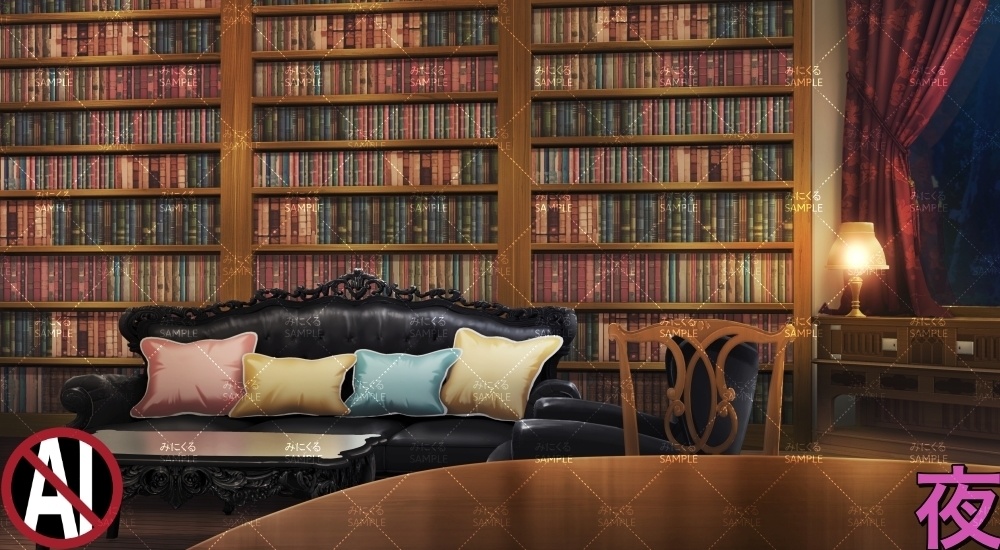 本棚のある部屋+テーブル ( お部屋編 part01 - book01-2)【背景素材】