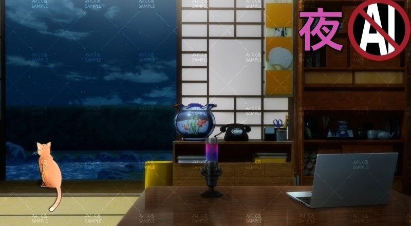 【動く背景素材】猫と縁側_配信素材 (お部屋01-kotatsu05)