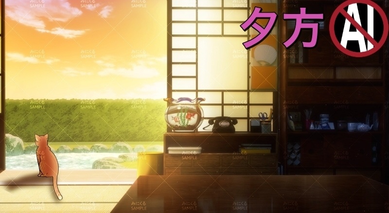 【動く背景素材】猫と縁側 (お部屋01-kotatsu05)