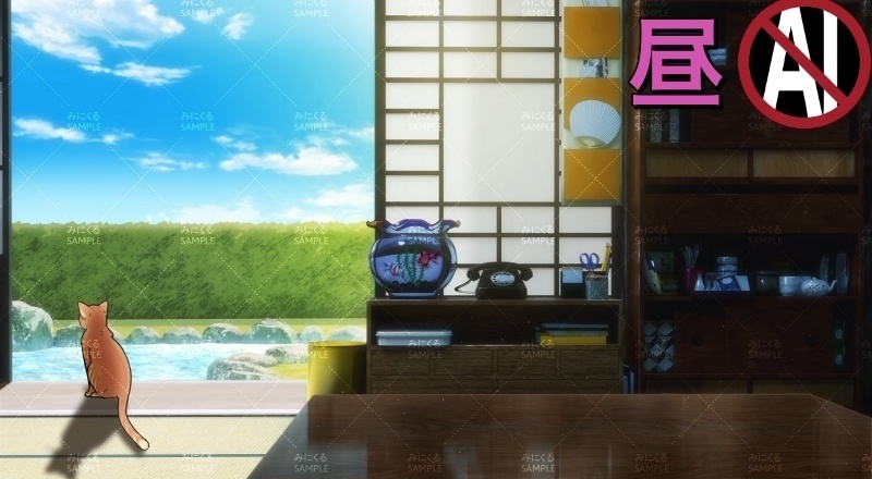 【動く背景素材】猫と縁側 (お部屋01-kotatsu05)