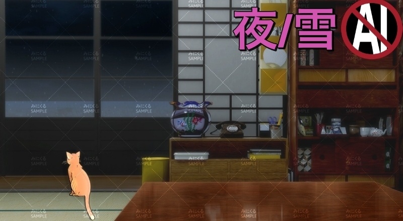 【動く背景素材】猫と縁側 (お部屋01-kotatsu05)