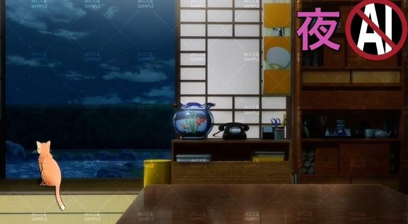 【動く背景素材】猫と縁側 (お部屋01-kotatsu05)