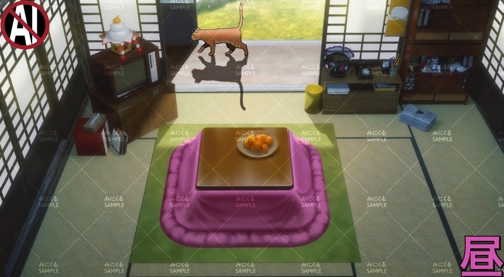 【動く背景素材】こたつと猫③1-2月 (お部屋01-kotatsu03)