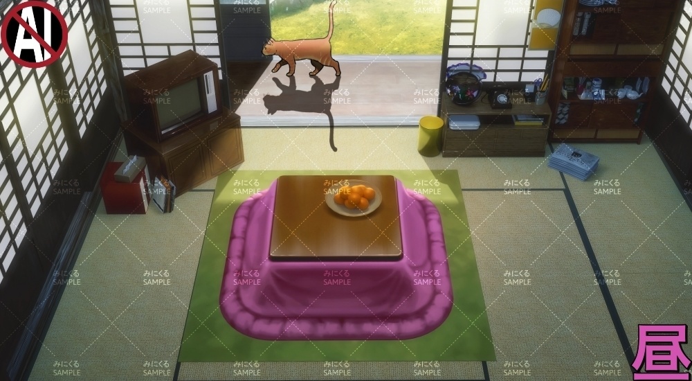 【動く背景素材】こたつと猫③11-12月 (お部屋01-kotatsu03)