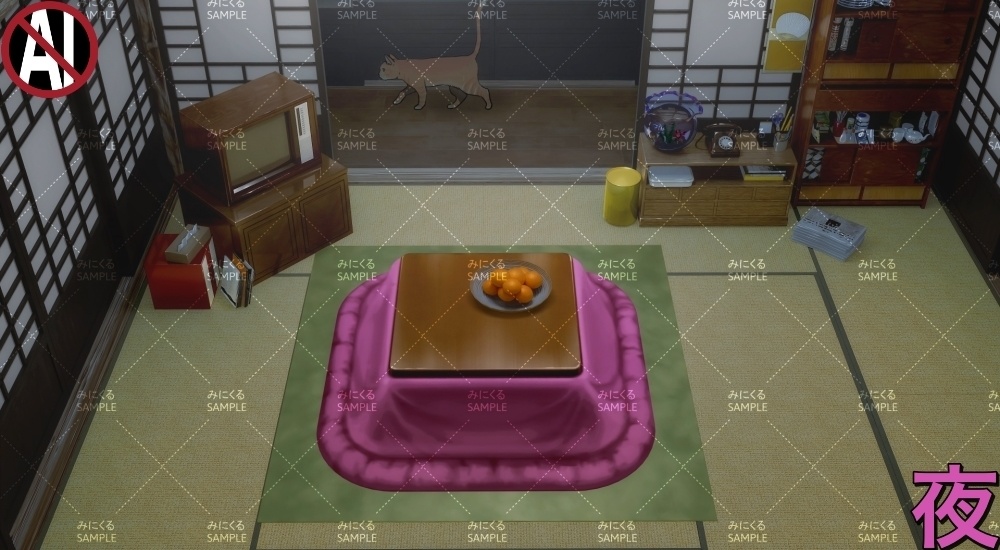 【動く背景素材】こたつと猫③11-12月 (お部屋01-kotatsu03)