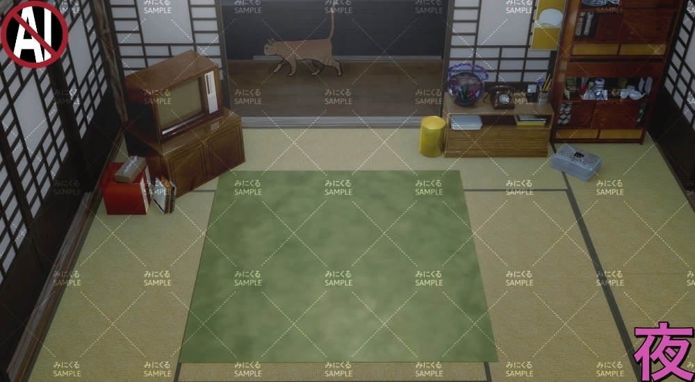 【動く背景】こたつと猫③_パーツセット (お部屋01-kotatsu03)【正月素材】