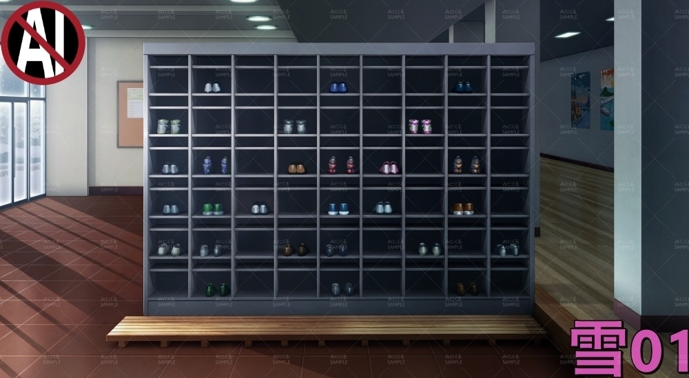 下駄箱①扉なし( 学園編 part11 Boost下駄箱 - shoebox01_01)【背景素材】