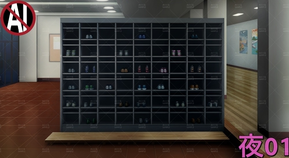 下駄箱①扉なし( 学園編 part11 Boost下駄箱 - shoebox01_01)【背景素材】