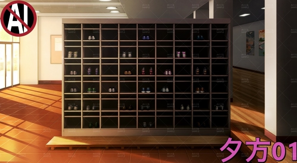 下駄箱①扉なし( 学園編 part11 Boost下駄箱 - shoebox01_01)【背景素材】