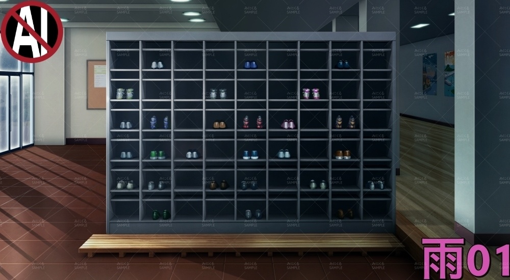 下駄箱①扉なし( 学園編 part11 Boost下駄箱 - shoebox01_01)【背景素材】