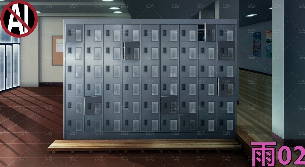 下駄箱①半開き( 学園編 part11 Boost下駄箱 - shoebox01_02)【背景素材】