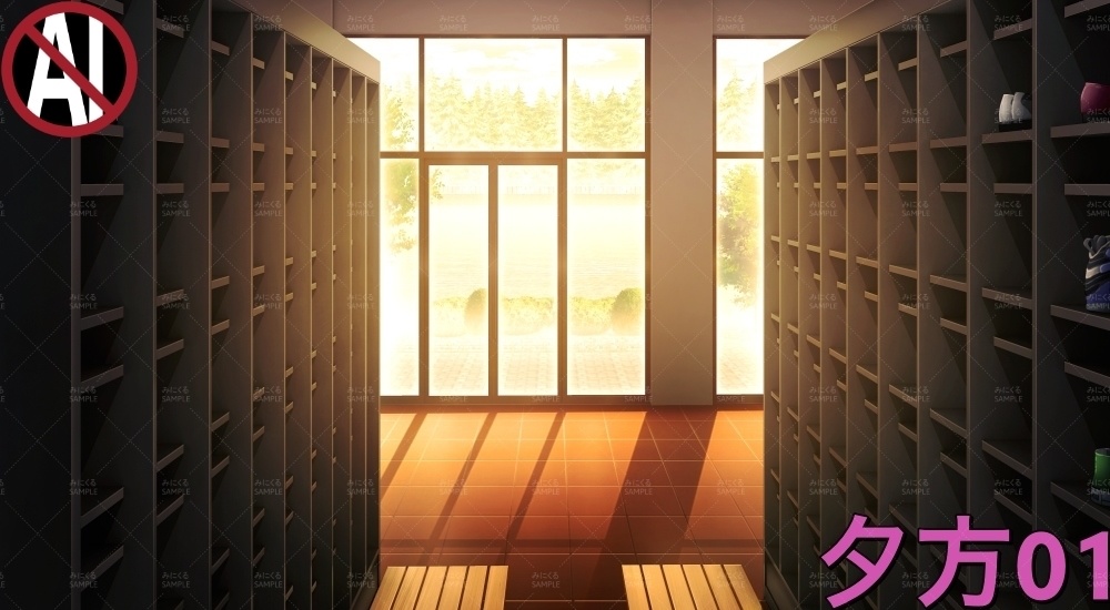 下駄箱②扉なし( 学園編 part11 Boost下駄箱 - shoebox02_01)【背景素材】