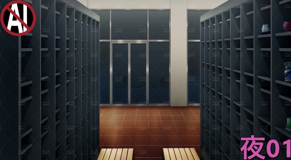 下駄箱②扉なし( 学園編 part11 Boost下駄箱 - shoebox02_01)【背景素材】