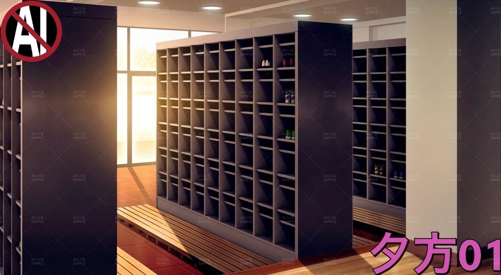 下駄箱③扉なし( 学園編 part11 Boost下駄箱 - shoebox03_01)【背景素材】