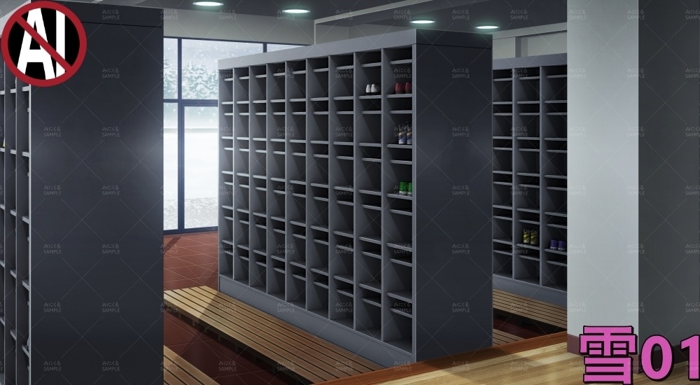 下駄箱③扉なし( 学園編 part11 Boost下駄箱 - shoebox03_01)【背景素材】