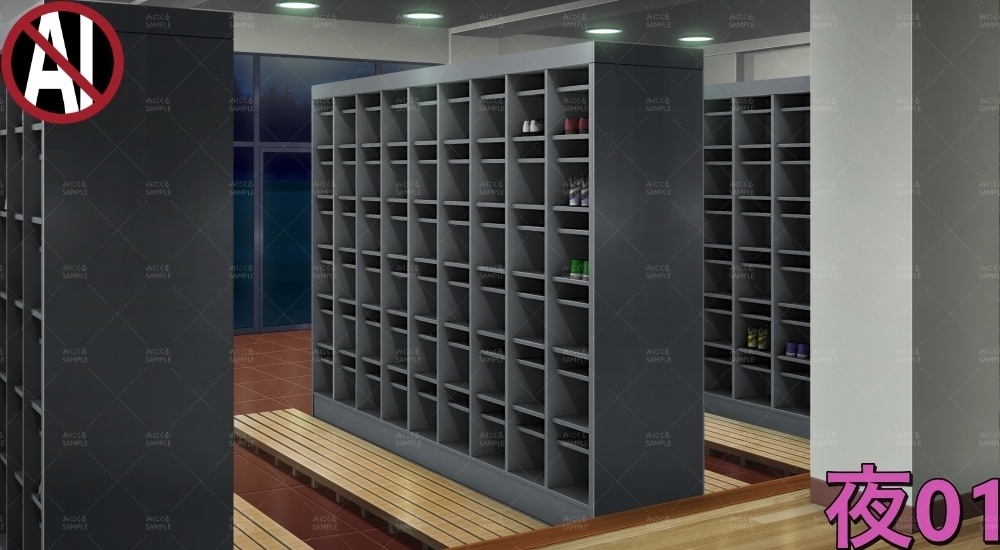 下駄箱③扉なし( 学園編 part11 Boost下駄箱 - shoebox03_01)【背景素材】