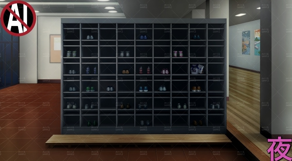 下駄箱VD①_青( バレンタイン02 - shoebox01-W)【背景素材】