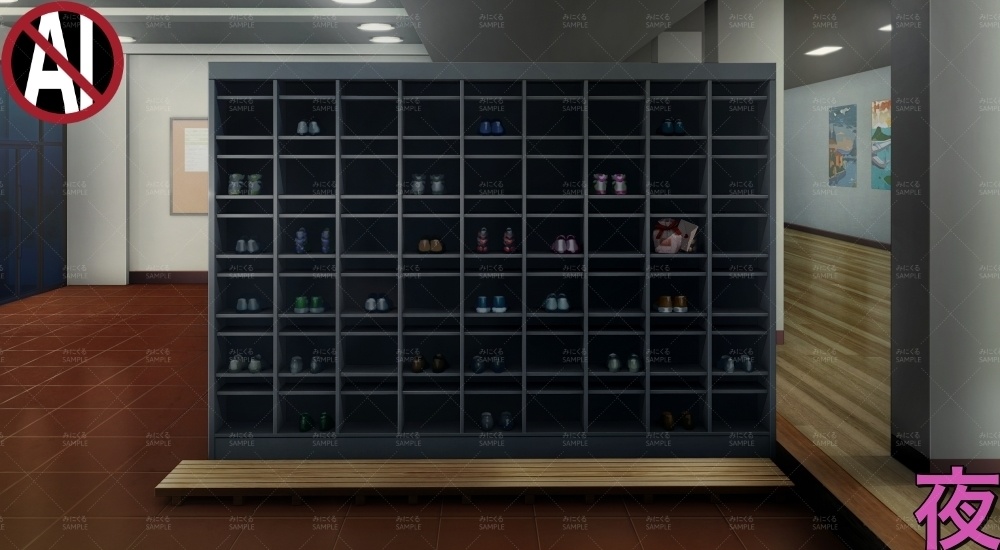 下駄箱VD①_赤( バレンタイン02 - shoebox01-V)【背景素材】