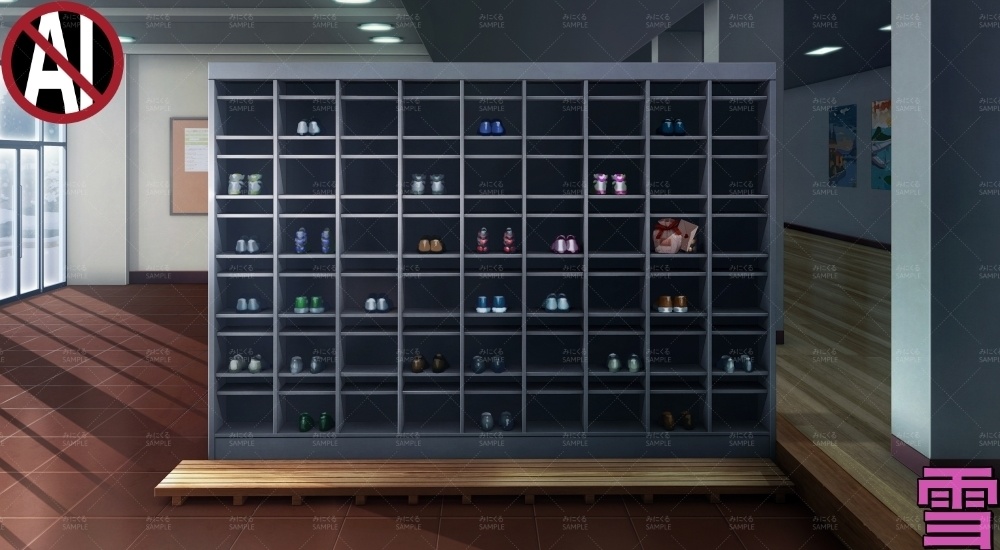 下駄箱VD①_赤( バレンタイン02 - shoebox01-V)【背景素材】