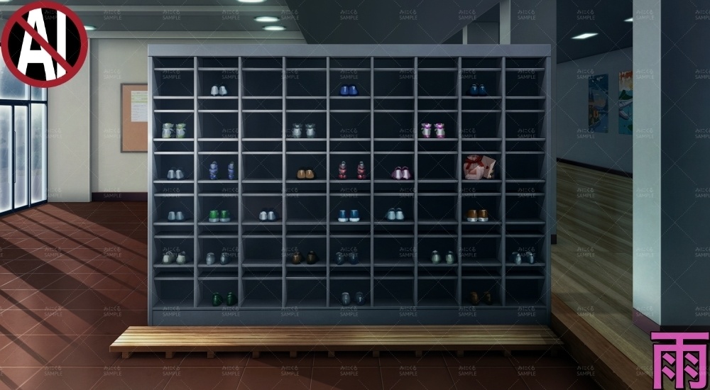 下駄箱VD①_赤( バレンタイン02 - shoebox01-V)【背景素材】