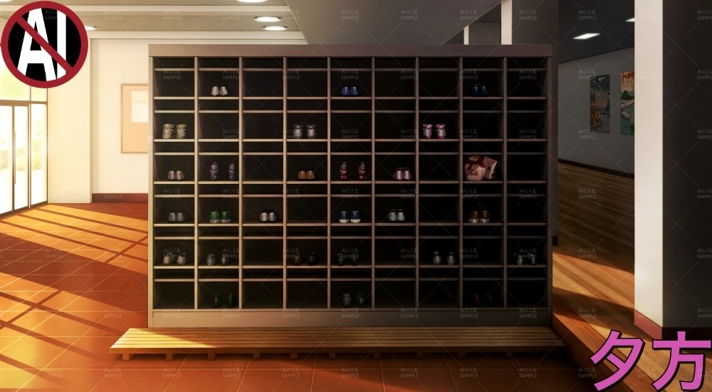 下駄箱VD①_赤( バレンタイン02 - shoebox01-V)【背景素材】