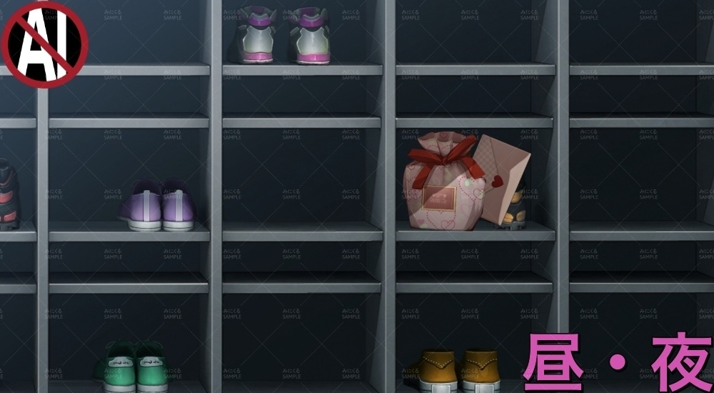 下駄箱VD②( バレンタイン02 - shoebox04)【背景素材】
