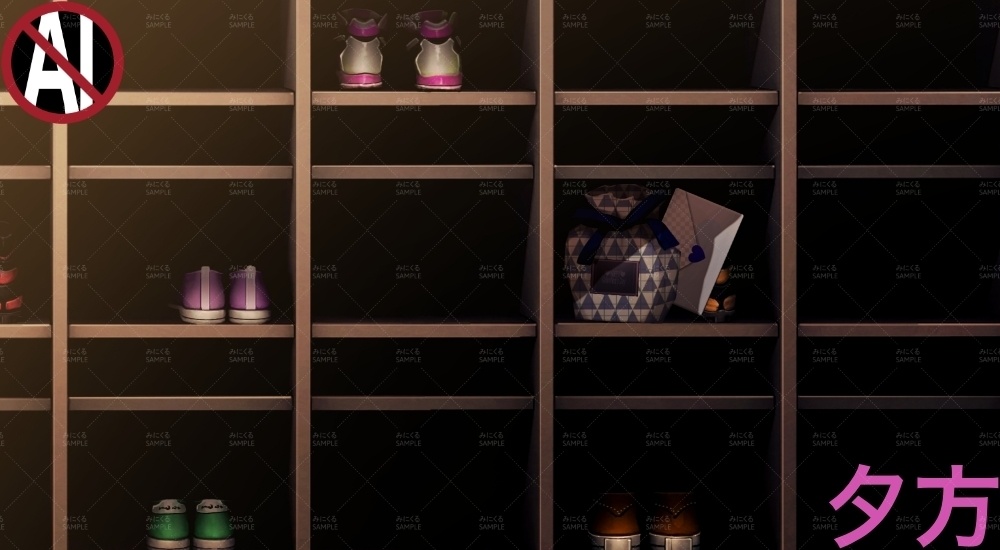 下駄箱VD②( バレンタイン02 - shoebox04)【背景素材】