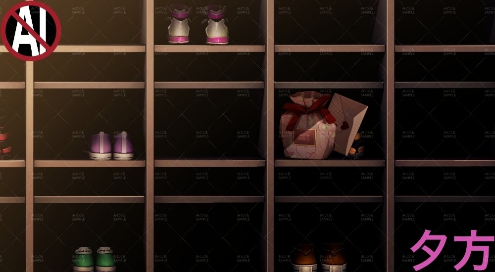 下駄箱VD②( バレンタイン02 - shoebox04)【背景素材】