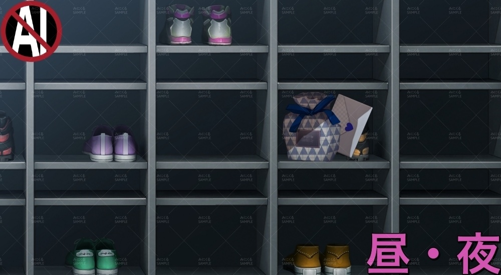 下駄箱VD②( バレンタイン02 - shoebox04)【背景素材】