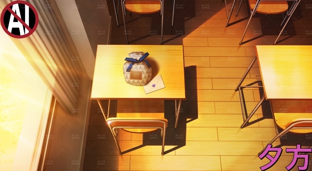 教室VD①青( バレンタイン02 - classroom01-W)【背景素材】