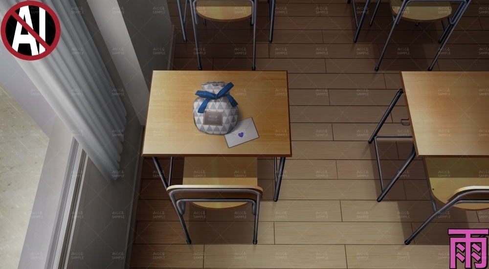 教室VD①青( バレンタイン02 - classroom01-W)【背景素材】