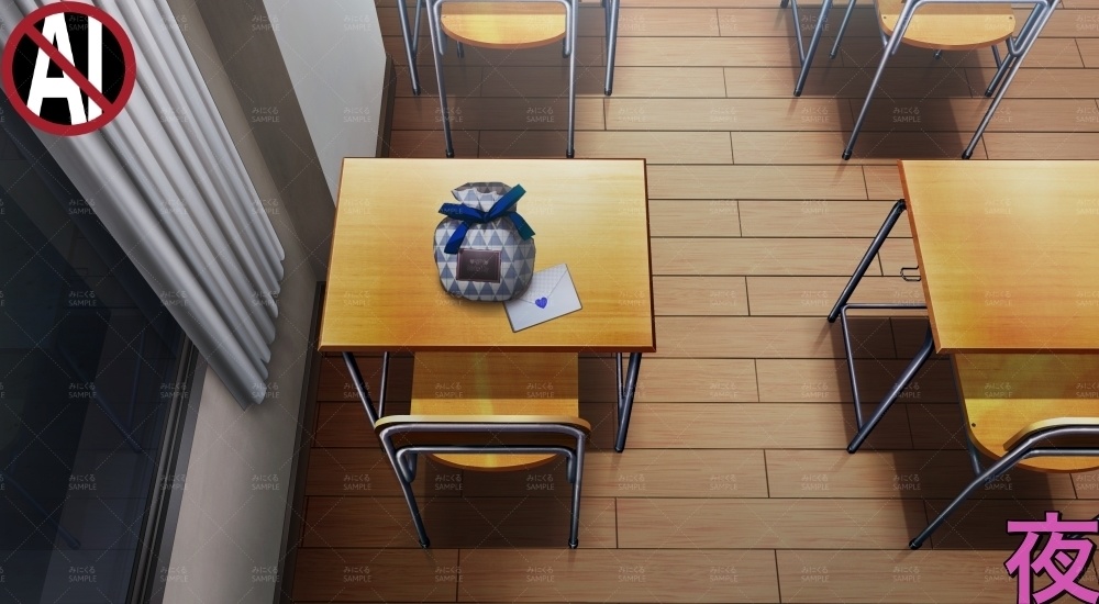 教室VD①青( バレンタイン02 - classroom01-W)【背景素材】