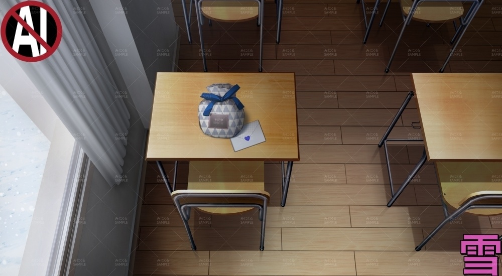 教室VD①青( バレンタイン02 - classroom01-W)【背景素材】