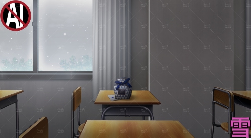 教室VD②青( バレンタイン02 - classroom02-W)【背景素材】