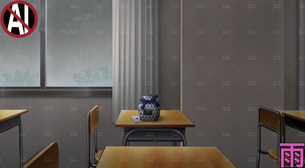 教室VD②青( バレンタイン02 - classroom02-W)【背景素材】