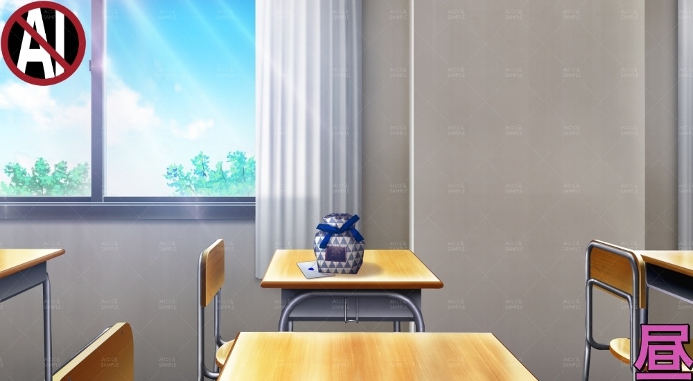 教室VD②青( バレンタイン02 - classroom02-W)【背景素材】