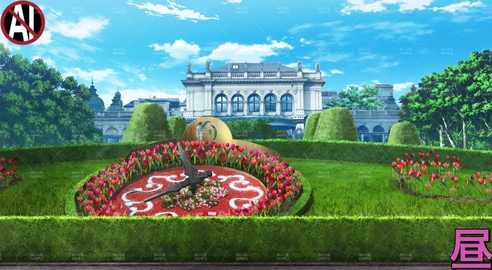 花時計の公園_春・文字あり/なし( ヨーロッパ風編part02-春-park_sp)