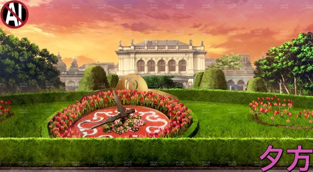 花時計の公園_春・文字あり/なし( ヨーロッパ風編part02-春-park_sp)