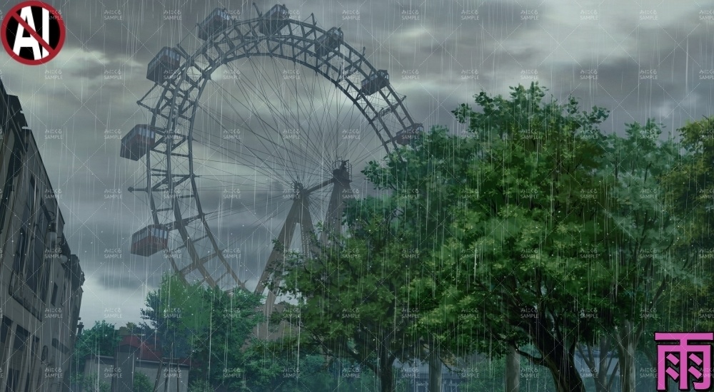 大観覧車の公園_春・雨( ヨーロッパ風編part02-春-kanransha_sp)