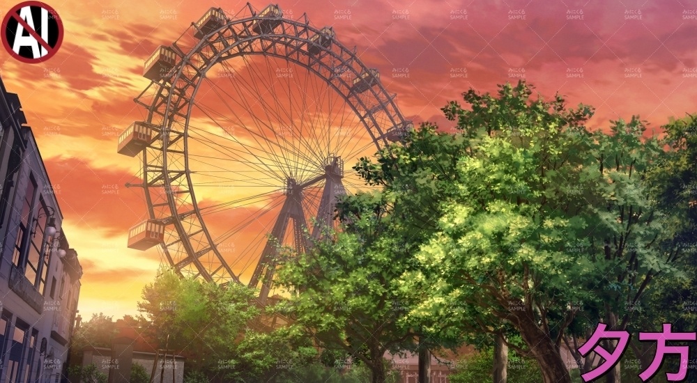 大観覧車の公園_春・雨( ヨーロッパ風編part02-春-kanransha_sp)