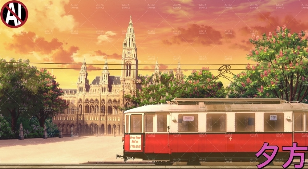 路面電車_春・花あり/花なし( ヨーロッパ風編part02-春-train_sp)