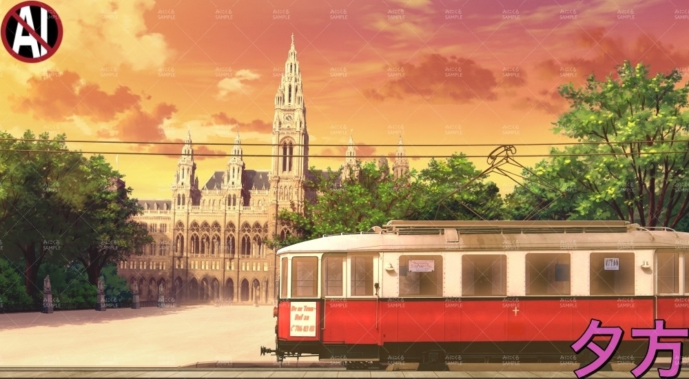 路面電車_春・花あり/花なし( ヨーロッパ風編part02-春-train_sp)