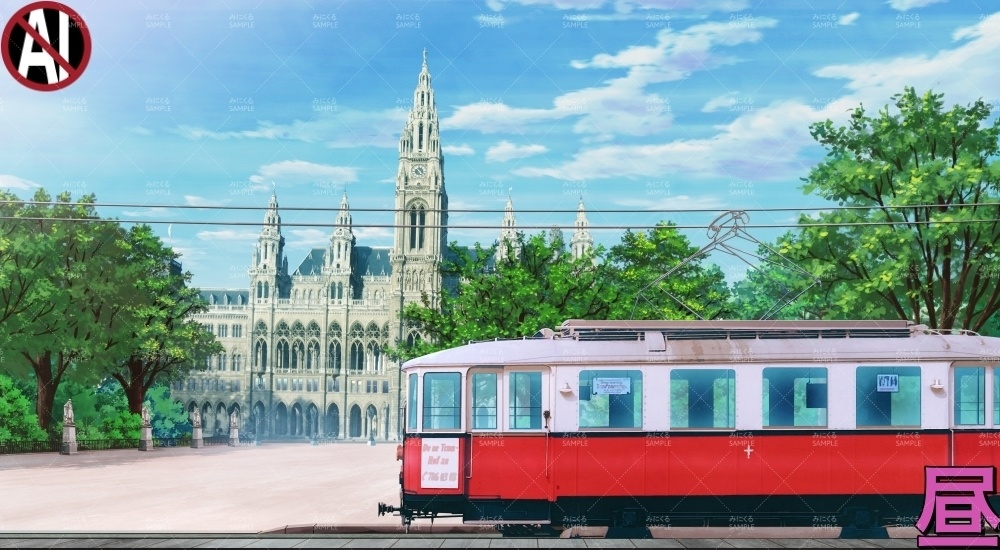 路面電車_春・花あり/花なし( ヨーロッパ風編part02-春-train_sp)