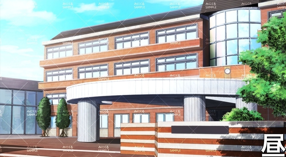 校舎外観・校門文字あり/なし(学園編part01&03-sdschool001)