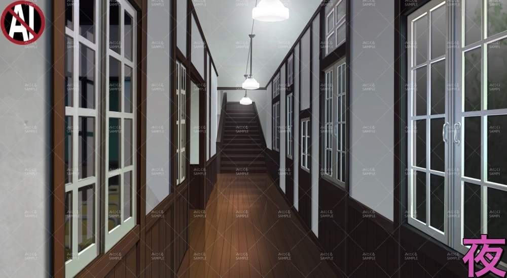 クラシカルな校舎の廊下(学園編part02&04-school005)