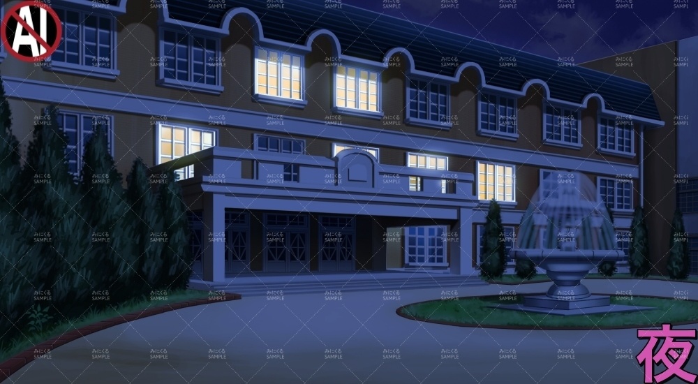 校舎外観と噴水広場(学園編part02&04-school023)