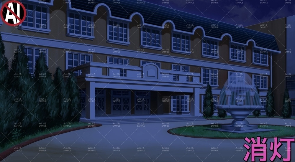 校舎外観と噴水広場(学園編part02&04-school023)