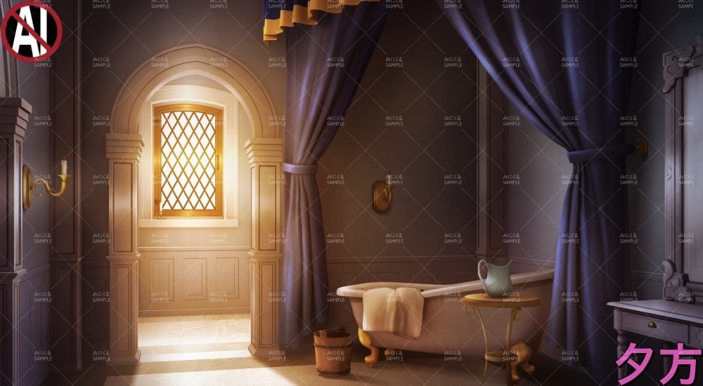 【背景素材】城内の浴室(ファンタジー編part06-fan06a_bathroom)
