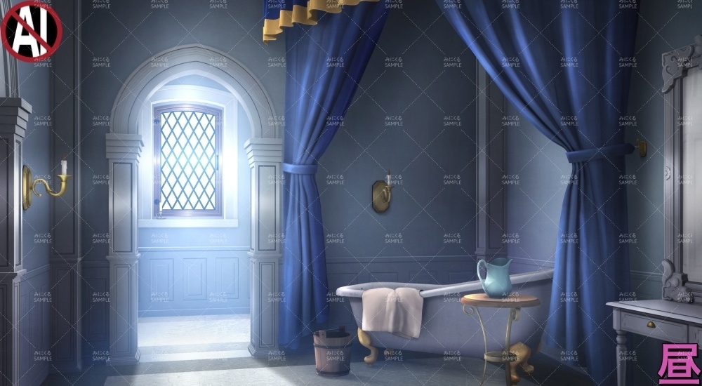 【背景素材】城内の浴室(ファンタジー編part06-fan06a_bathroom)